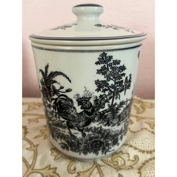 Aux Au Provence Rooster Blk/Wht Ceramic Canister - Picture 3 of 8